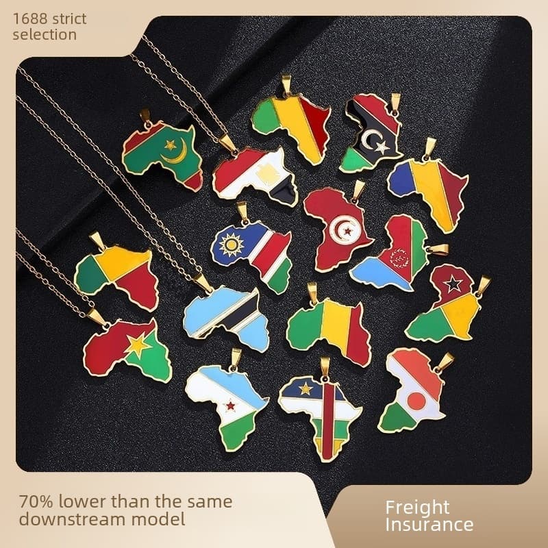 New Europe and America Hot Selling Stainless Steel Oil Drops Africa Map Ivory Coast Rwanda Egypt Uganda Necklace Jewelry