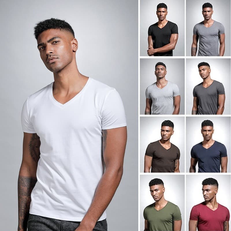 180GSM Stretch Fit Men's V-Neck T-Shirt – Slim Cut Breathable Tee (White/Black/Charcoal/Navy/Army Green/Burgundy/Denim Blue)​