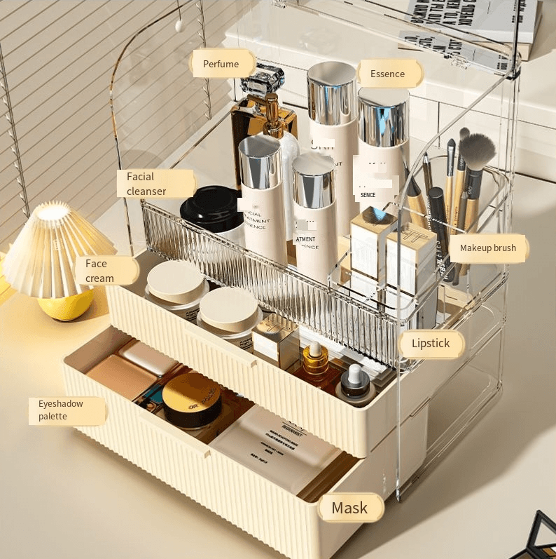 Desktop Drawer Style Cosmetics Storage Box Multi Layer High Grade Cream Style Lipstick Mask Lotion Dustproof Storage Basket