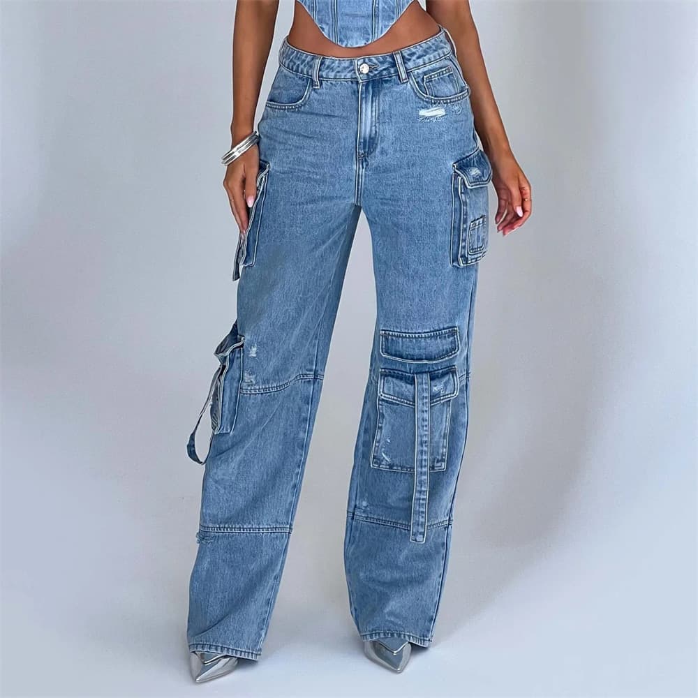 Women's Multi-pocket Denim Overalls For Women Ins Style Versatile Loose Casual Pants For Women