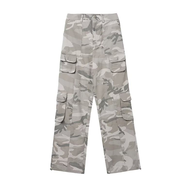 Men's Clothing high street hip hop loose wide leg camouflage casual pants men's straight multi pocket overalls ins trend