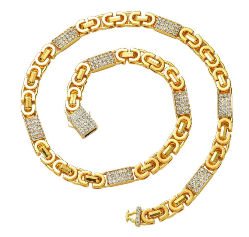 Men Hip Hop Geometry Miami 18K Gold Plated Bling Crystal Diamond Cuban 9MM Link Chain Punk Men Elegant Fashion Chain Necklaces Jewelry