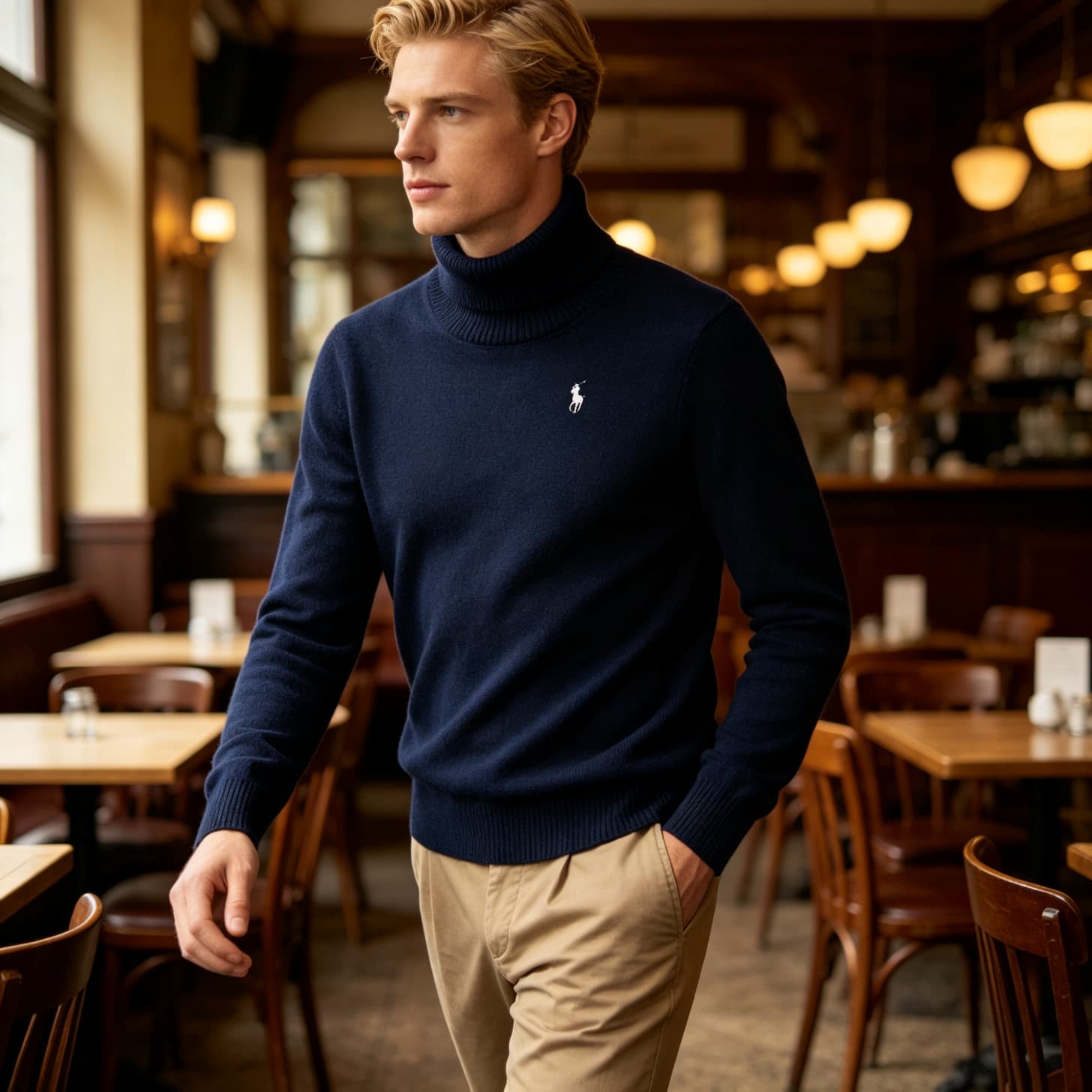 Pull col roulé Ralph Lauren pour homme, couleur unie, orné d'un poney brodé sur la poitrine gauche, coupe ajustée et chaude, idéal pour l'automn