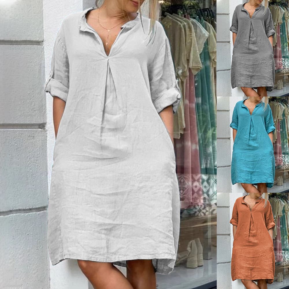 2026 European And American Cross-Border New Clothing Casual V-Neck Discounted Long-Sleeve Solid Color Multi-Color