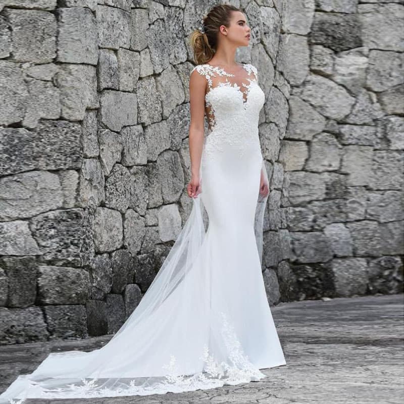 Women’s Clothing Wedding Dress Summer New One Shoulder Wedding Dress With Large Skirt And Backless Lace Trailing Wedding Dress