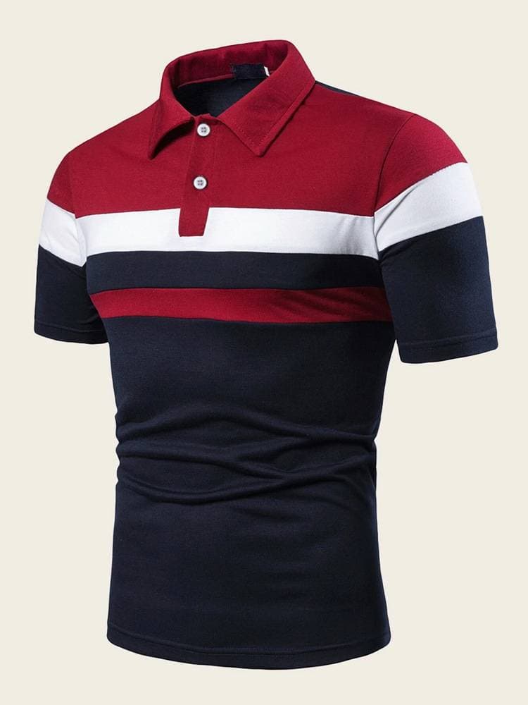 Men's Short Sleeve T Shirt Fashion Youth Patchwork Slim Fit Lapel Collar Short Sleeve T Shirt