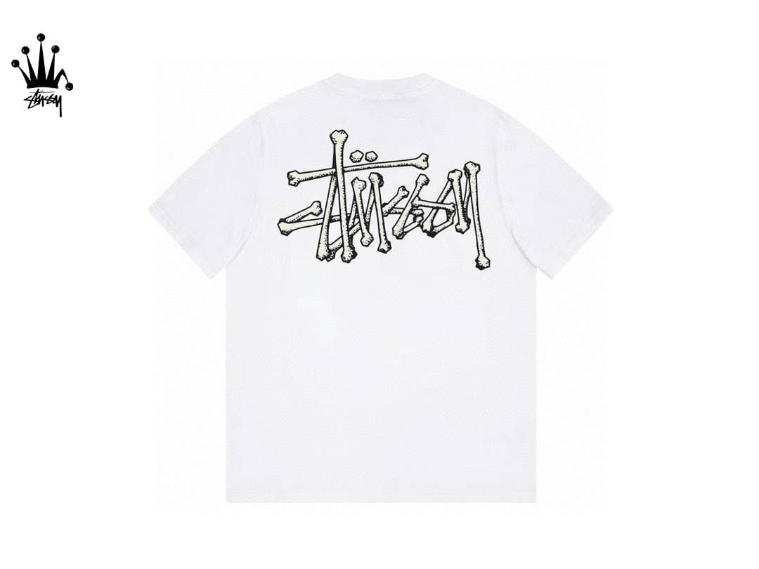 Stussy Creative Back Large Logo Pattern Printed Pure Cotton Short Sleeved T-shirt