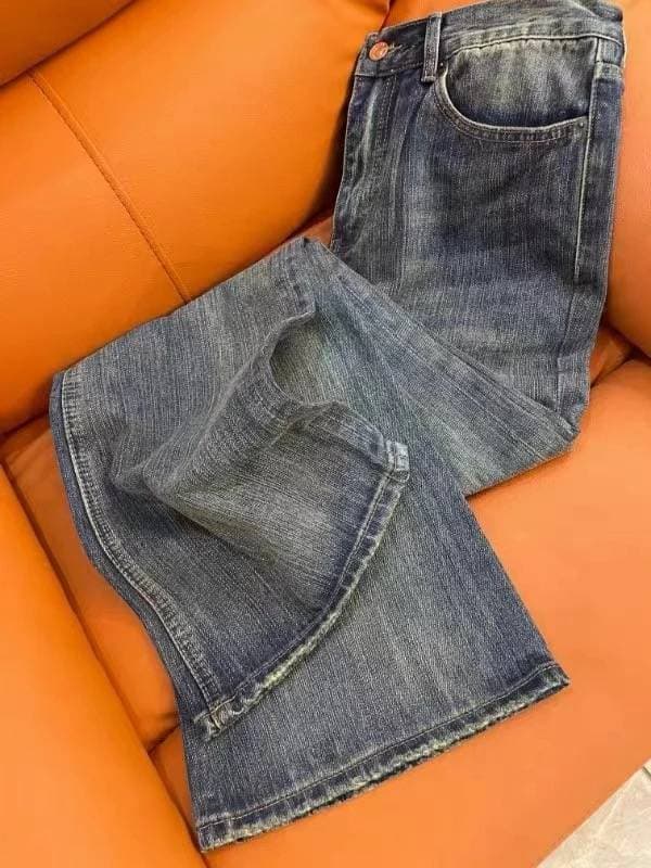 Men's Clothing Festival Sunset Blur Dyeing Washed Distressed Legs Bootcut Flared Loose Jeans