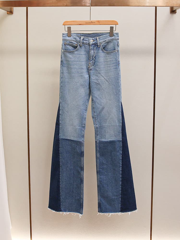 Fashionable Retro Patchwork Color Block Long High Waist Wide Leg Jeans Casual Versatile Denim Trousers For Women
