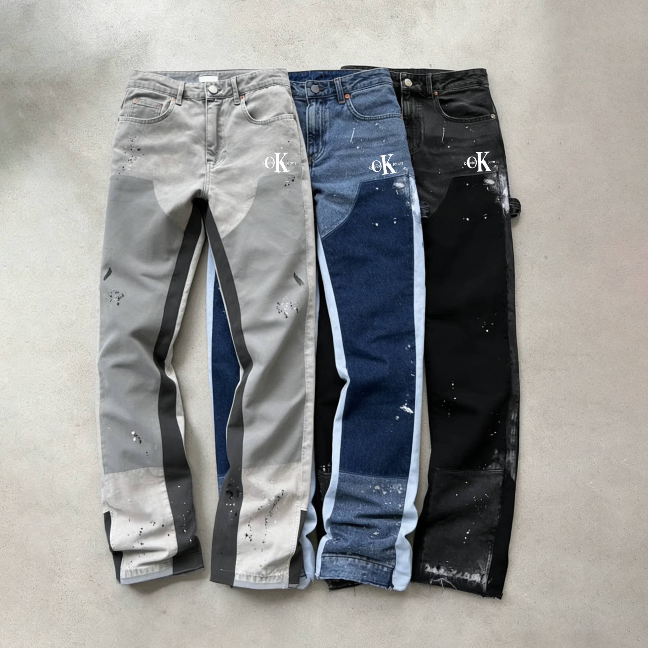 Men's Clothing 24 Fashion Overalls Hot Selling Elastic Patch Denim Layered Flared Pants