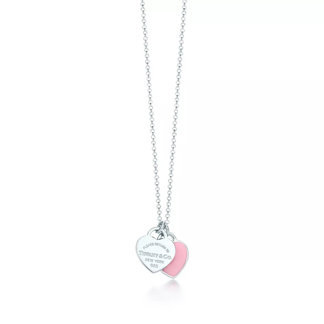 Collier double cœur Return To T-Series en argent sterling rose/bleu, mini