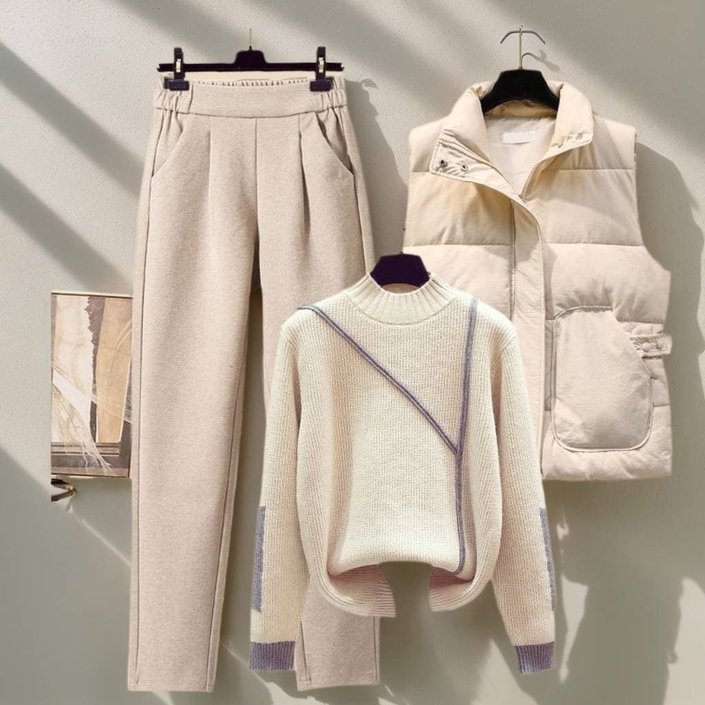 Women's Clothing new suits for women thickened vest high collar knitted sweater carrot pants three piece suit spring autumn winter