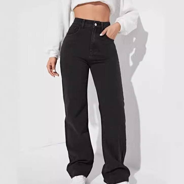 Women's Clothing Black Jeans For Women New Hot Selling Casual Street Straight Trousers High Waist Washed Jeans