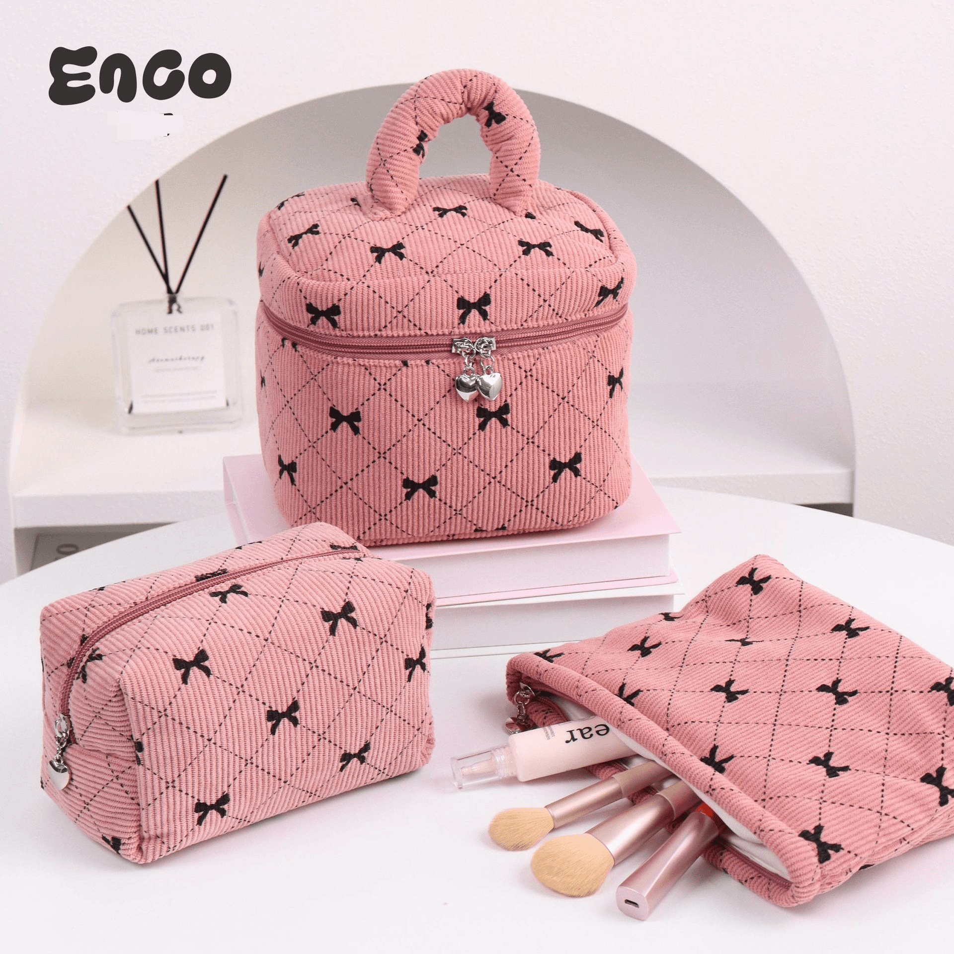 Corduroy Cosmetic Bag New Bow Home Storage Bag Fashionable Hand Held Cosmetic Bag Large Capacity High End