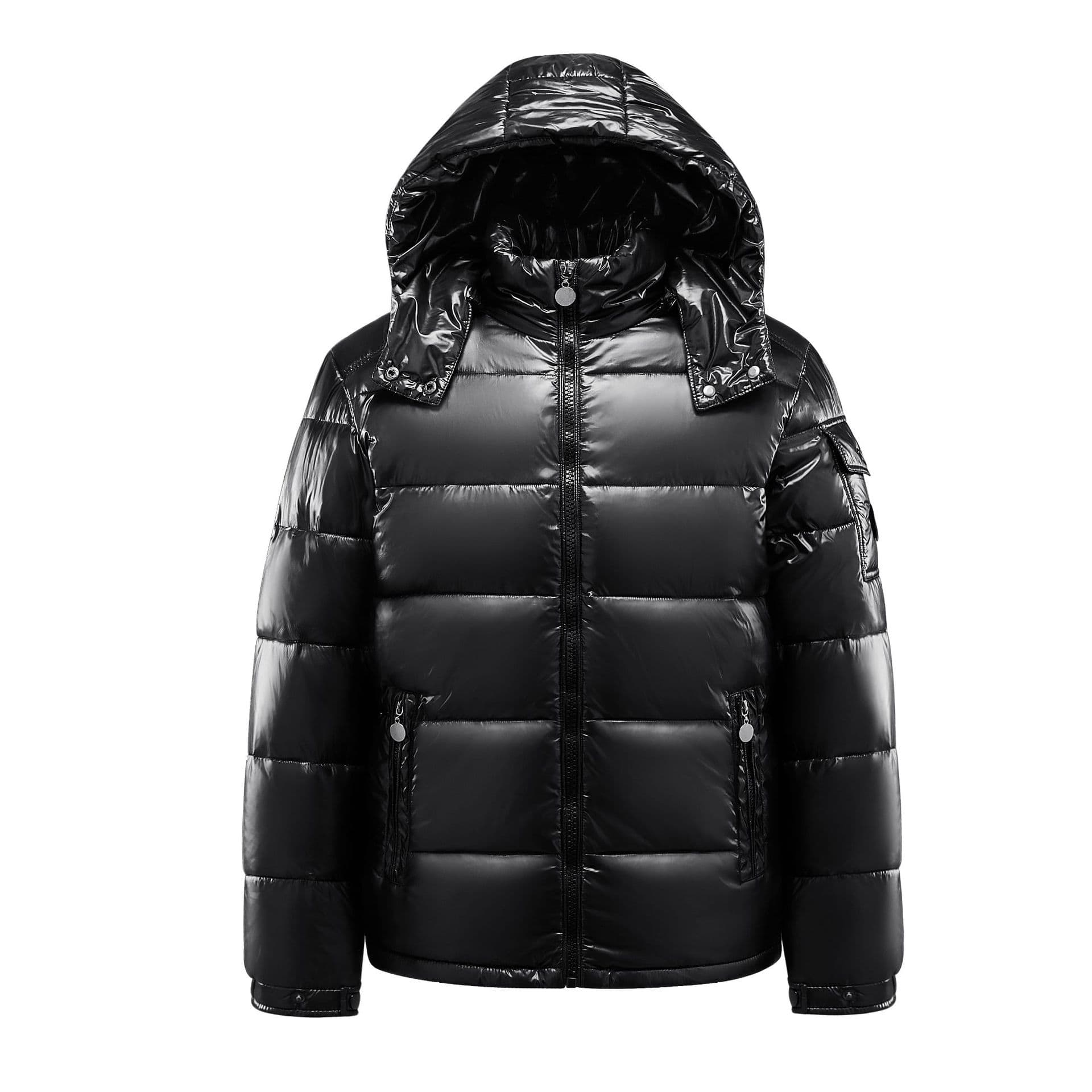 Men's Clothing Black Glossy Cotton-padded Jacket, Unisex, Plus Size, Hooded, Fleece-lined, And Thickened.