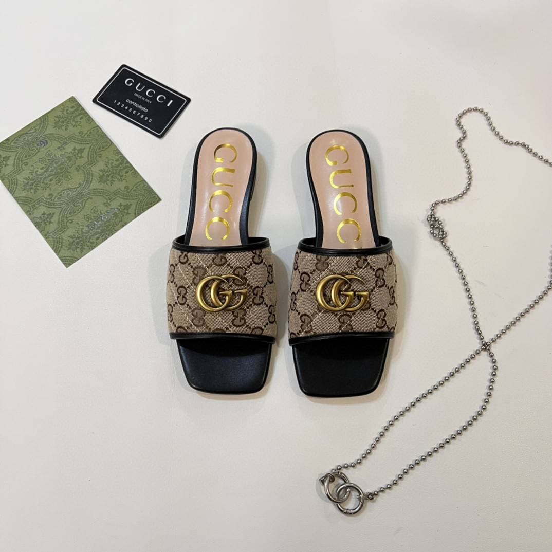 Sandales plates pour femmes de marque de luxe GG, à la mode et authentiques, chaussures plates décontractées, pantoufles de maison et d'extérieur
