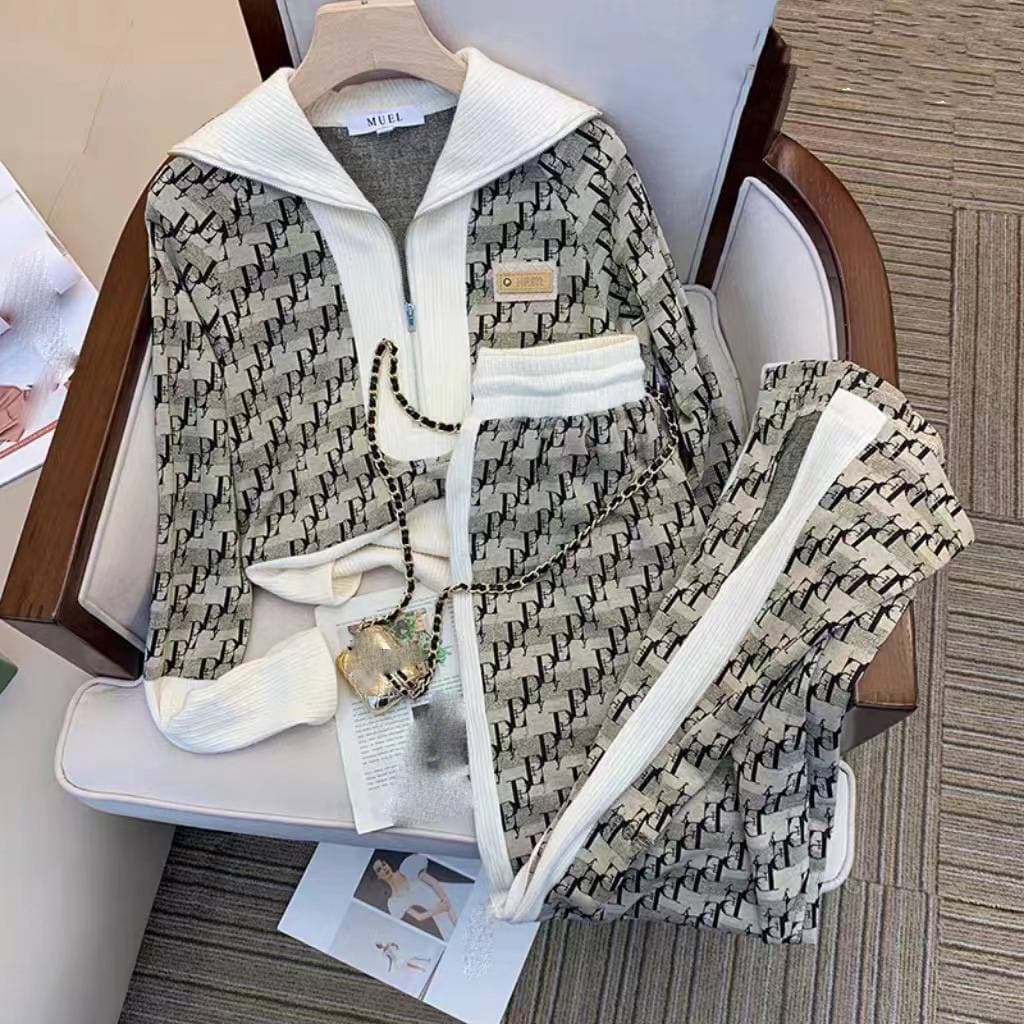 Women's Clothing Early Autumn High End Fashion Casual Style Knitted Sweater Wide Leg Pants Two Piece Suit