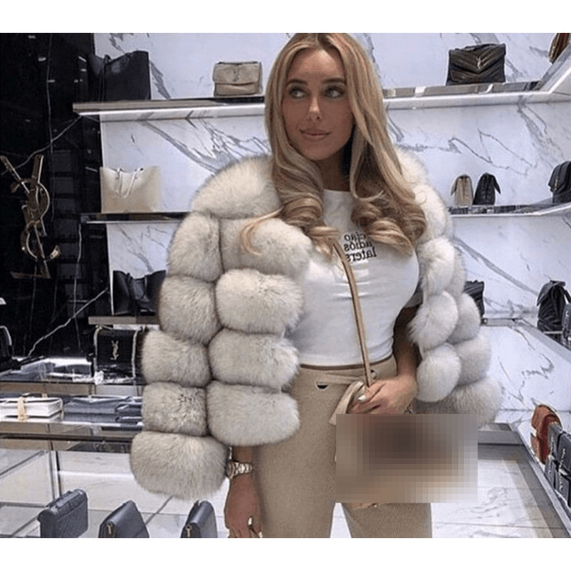 Women's Clothing Women Fox Fur Fur Coat Women's Short Long Sleeve Plush Fur Coat