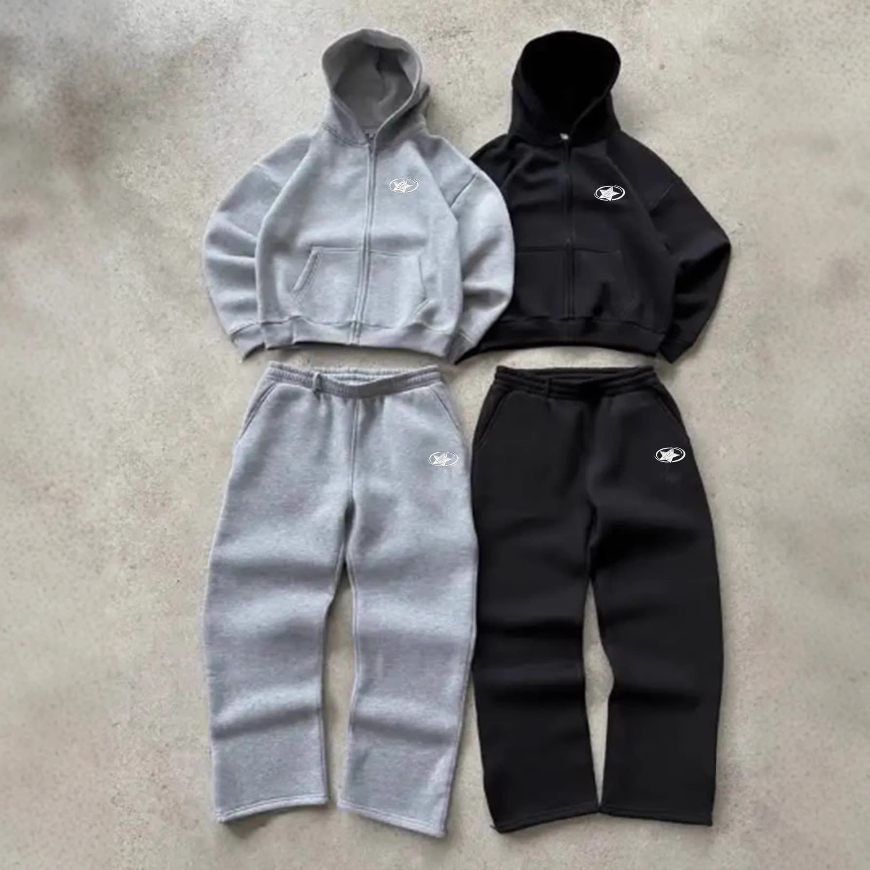 Men's Rubber Patch Hoodie Set - Streetwear Tracksuit, Oversized Casual Outfit