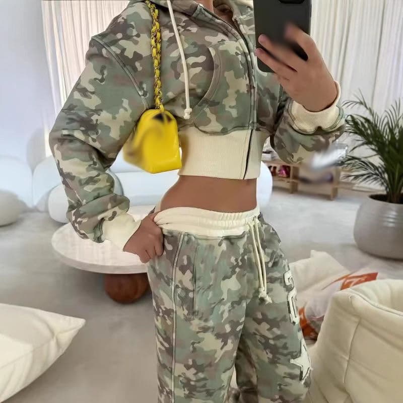 Women's Clothing Color-Block Print Hoodie & High-Waist Pants Set - Y2K Streetwear Two-Piece Outfit