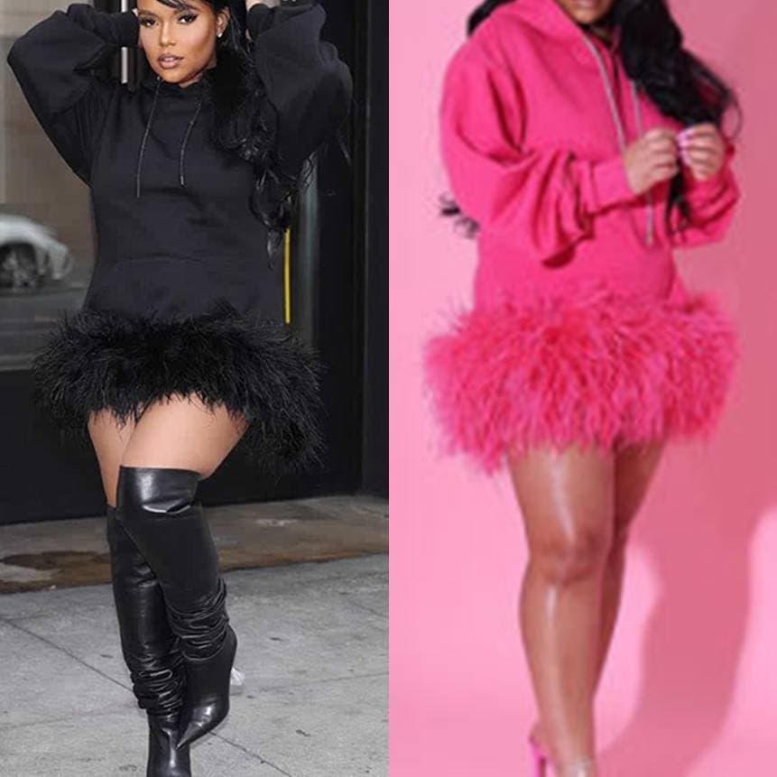 Women's Clothing Beauty Hooded Sweatshirt Pure Craft Color Feather Style Plus Pink