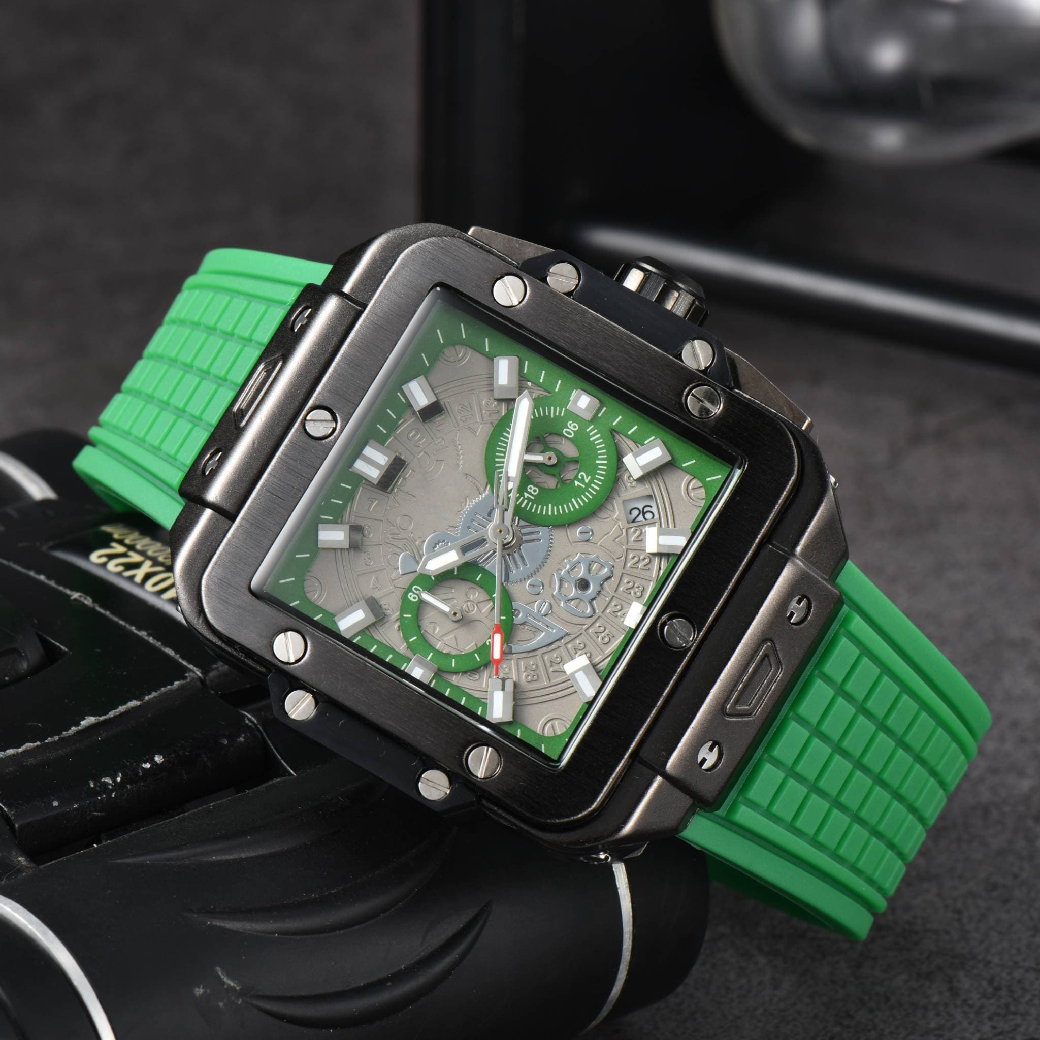 Latest Version Men's Watches Precious Metal Watches Quartz Watches Two Eyes 5 Stitches Watches Business Fashion Watches Silicone Watch Band