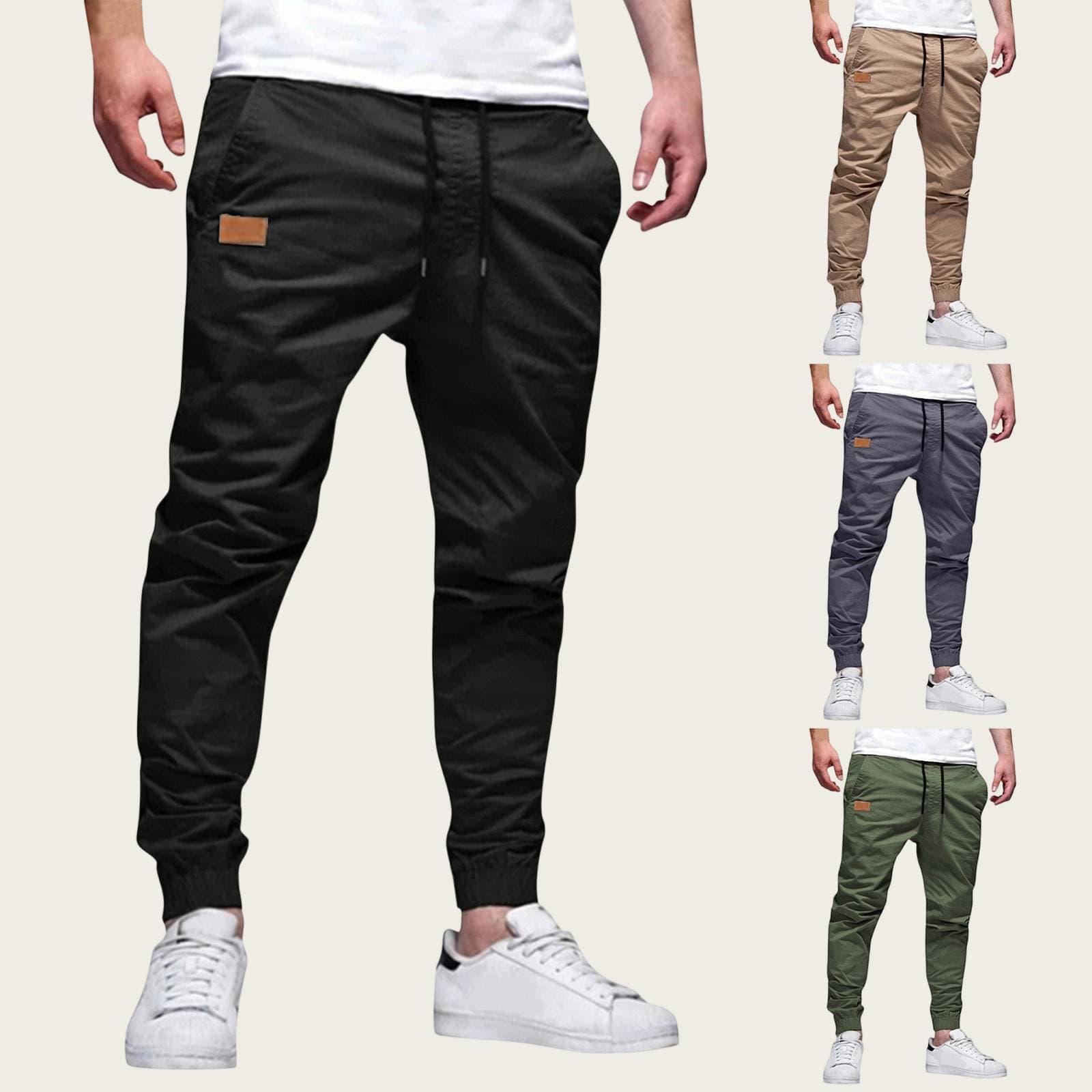 ​Men's Casual Jogger Pants – Streetwear-Inspired Elastic Waist Trousers With Adjustable Drawstring (Black/Dark Khaki/Light Khaki/More, S-3XL)​