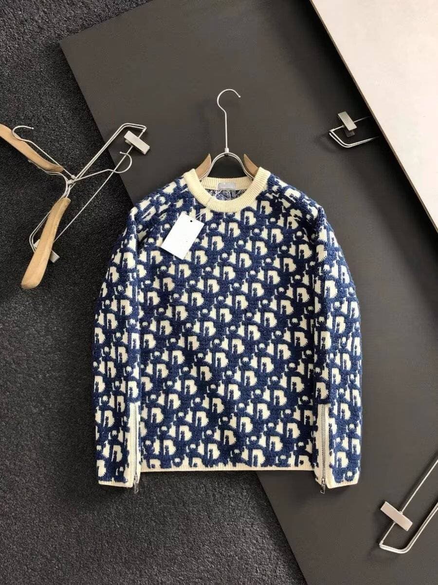 Pull d'hiver décontracté à manches longues en maille jacquard imprimée de lettres sur toute la surface, pour hommes et femmes, une touche de luxe
