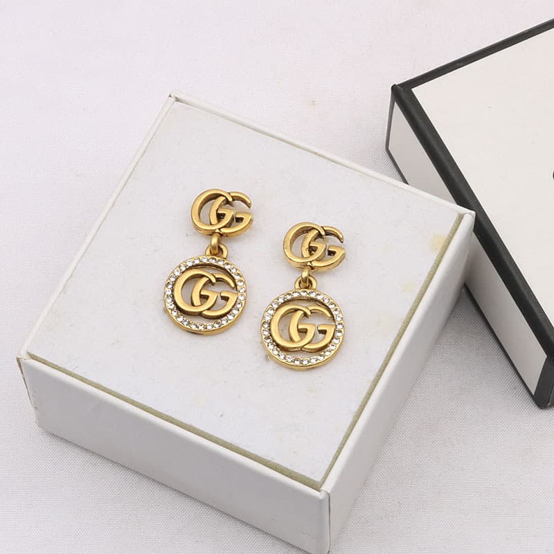 Boucles d'oreilles pendantes classiques rétro colorées en cristal de zircon, lettre double G, pour femmes, breloque de luxe, bijoux de fête, cadea