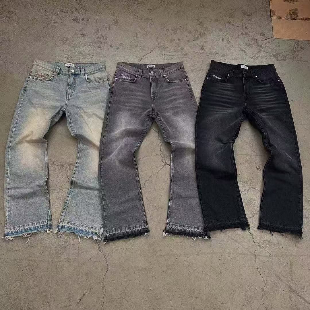 Men's Clothing with personality ripped patches, heavy-duty hot diamond printing, trendy brand, slim fit, slim-fitting, versatile, slim trousers