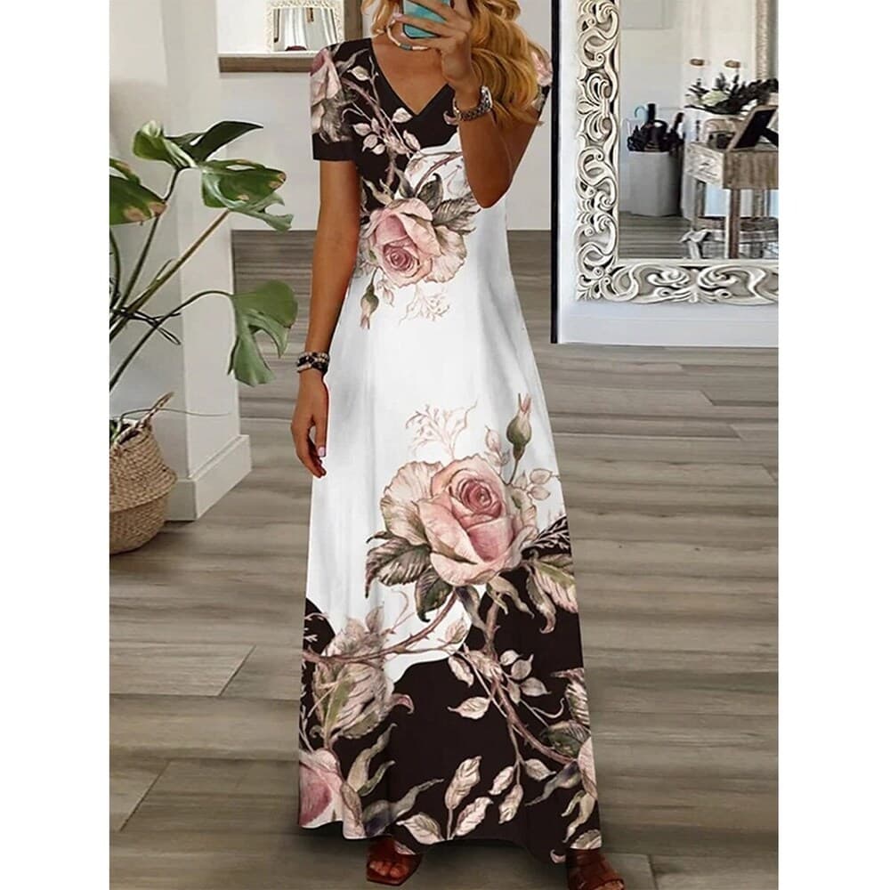 2023 Women's New Trend Positioning Printed V-neck Short Sleeve Dress