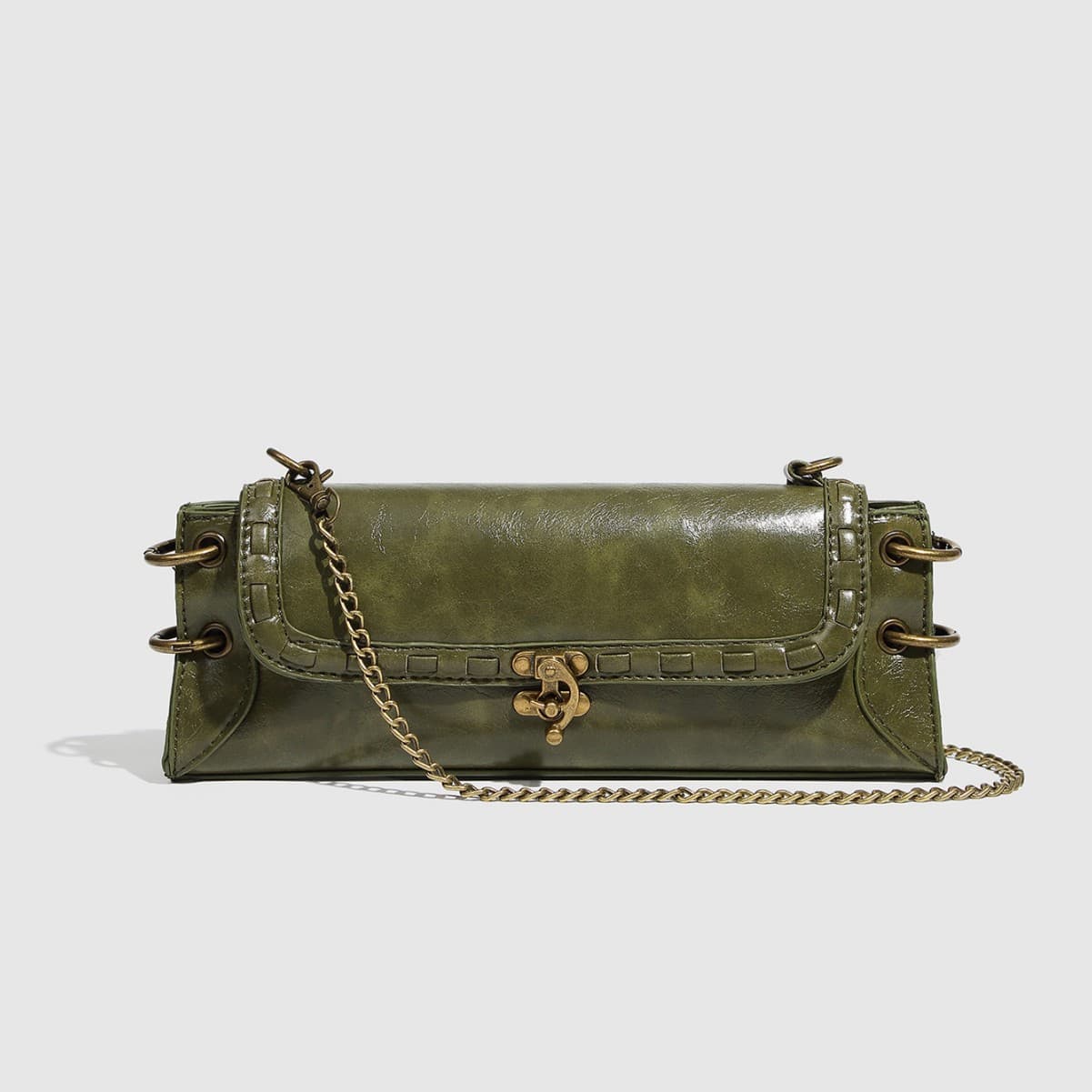 Women's Bags Fashion Trend One Shoulder Lock Bronze Gold Crossbody Bag Shoulder Bag Clutch Bag Underarm Bag Chain Women's Bag