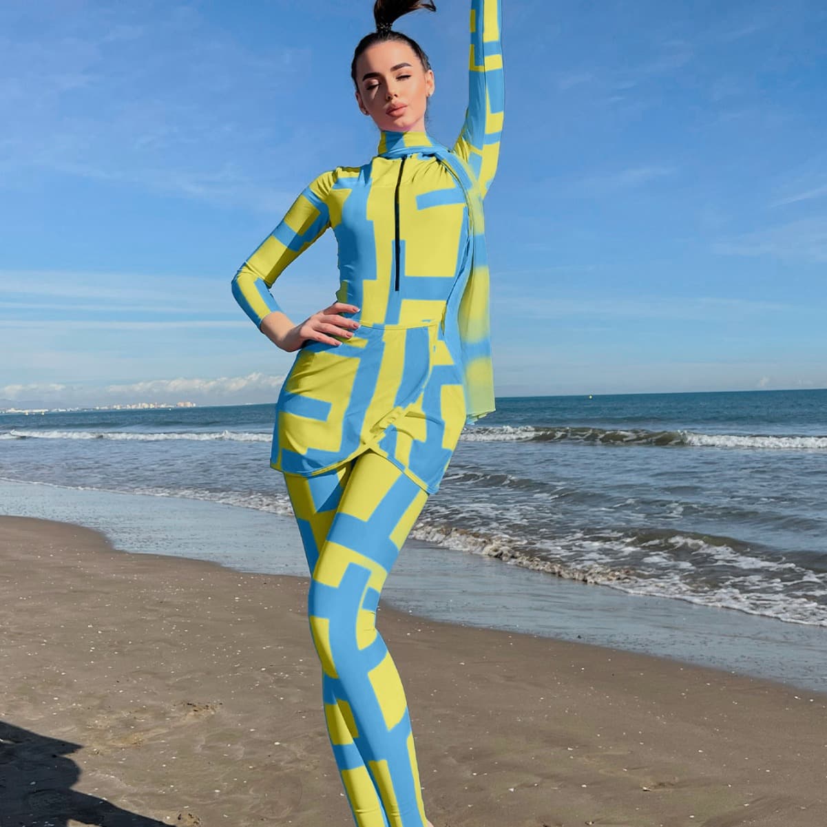 Muslim Swimsuit Source 2025 Beach Skirt Long Sleeve Sunscreen Ladies Seaside Long Skirt Two-piece Suit