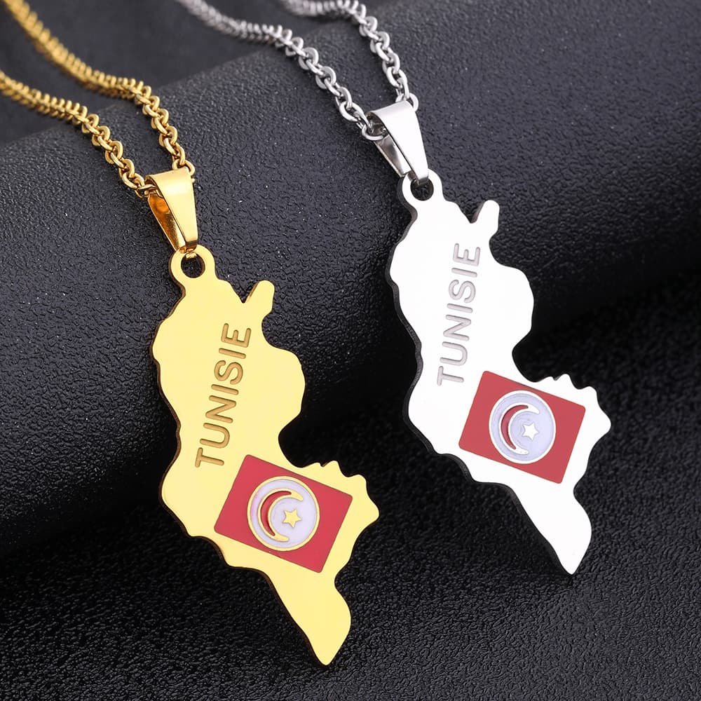 Stainless Steel Tunisia Map Necklace Female Geometric Titanium Steel Geometric Ethnic Style Clavicle Chain Accessories