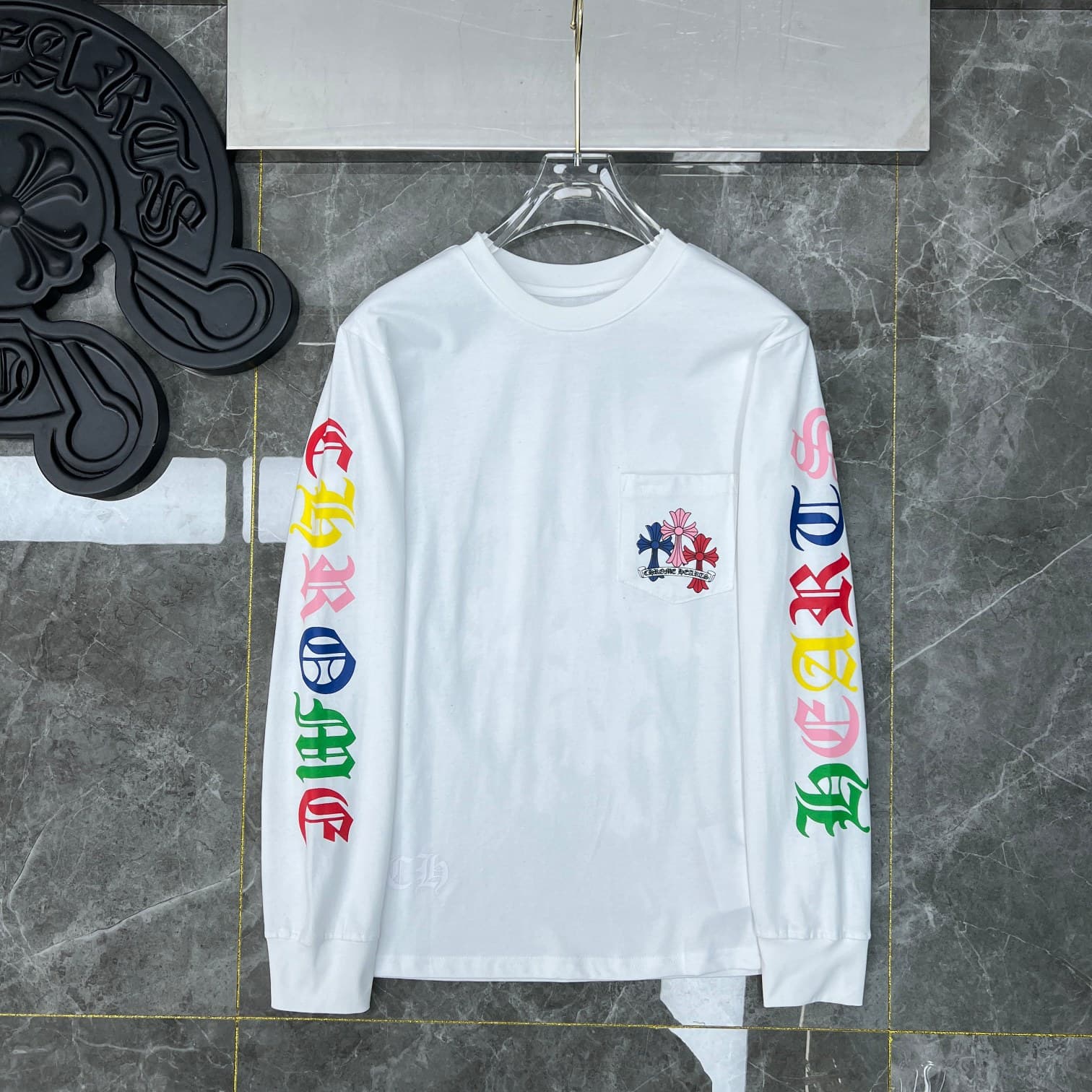 T-shirt à manches longues Correct 22ss Classic Colorful Phantom Cross Letter Flower Arm