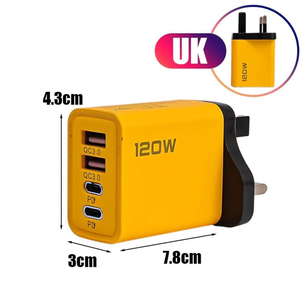 Chargeur mural PD 120 W QC3.0 avec câble - Adaptateur secteur pour téléphone USB-C (États-Unis, Europe, Royaume-Uni) - Kit de charge rapide unive