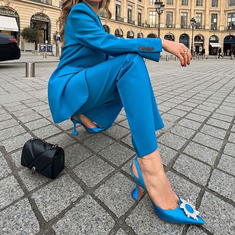 Women's Clothing Autumn and Winter Spot New Women's Fashion Blazer Solid Color Casual Pants Two piece Set