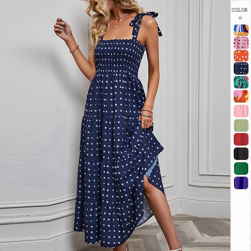 Women's Clothing Sexy Split Solid Color Jacquard Strap Dress
