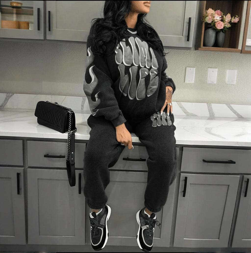 Women's Clothing Printed Casual Long-Sleeved Hoodie Suit Hoodie Pant Suit