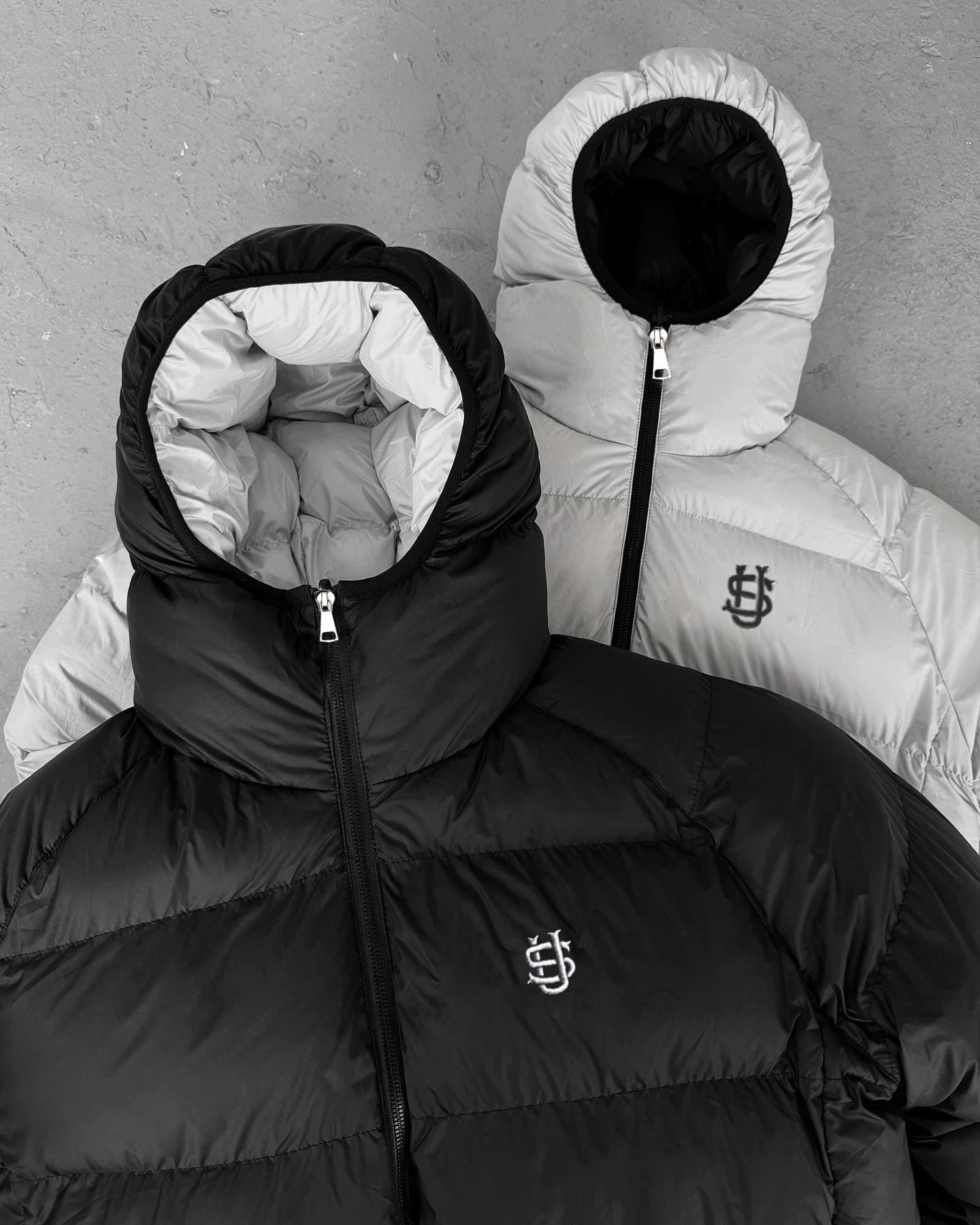 Gothic Hip-Hop Reversible Puffer Jacket, High-Street Embroidered Coat, Minimalist Winter Outerwear