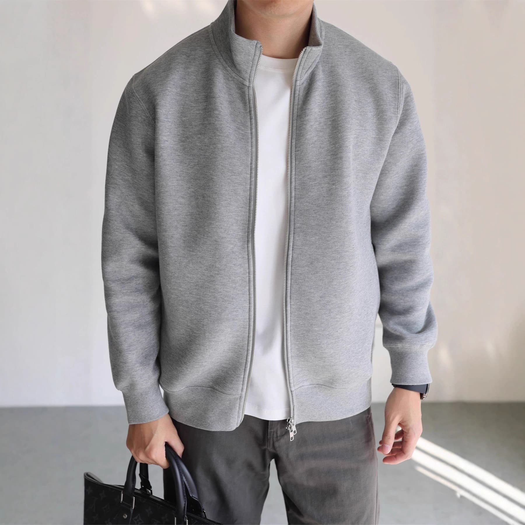 Men's Stand Collar Zip-Up Jacket – Minimalist Streetwear Pullover In Black/Grey/Navy | Oversized Casual Long Sleeve Coat (M-3XL)