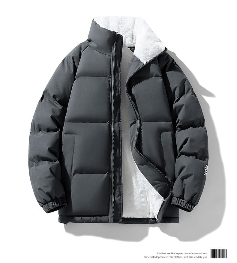 Men's Winter Fleece-Lined Padded Jacket With Stand-Up Collar, Thickened Warm Coat For Outdoor Activities, Unisex Design For Couples ​​
