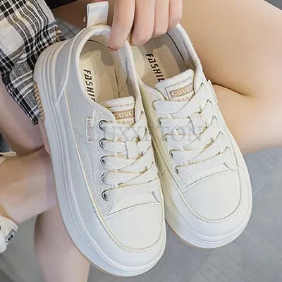 Genuine Leather Thick Sole Round Toe Raised Small White Casual Comfortable Trendy And Versatile Women Board Shoes