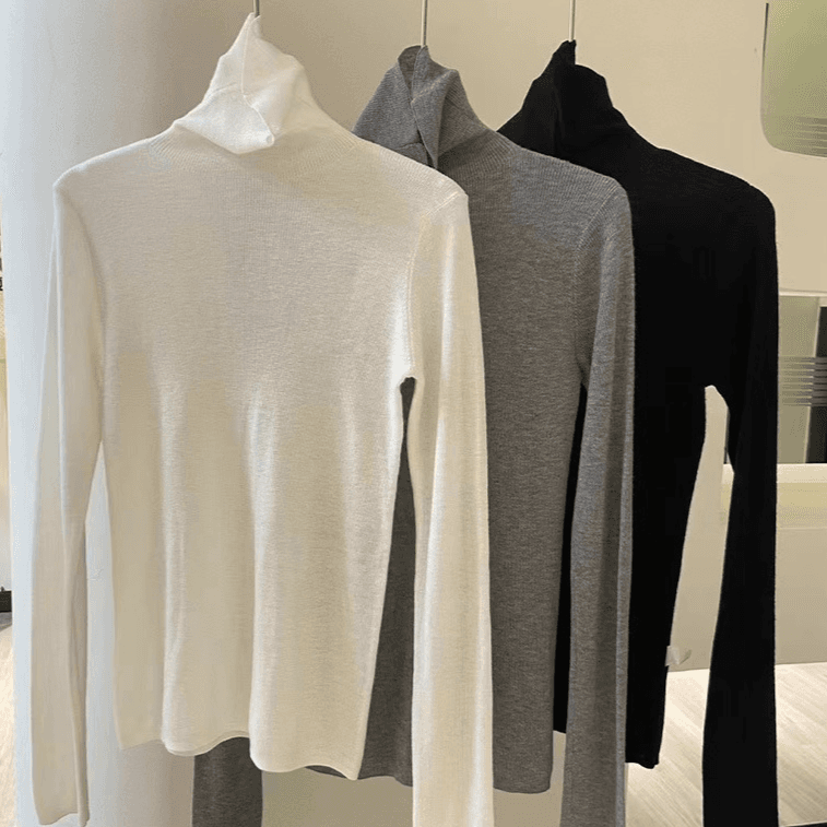 Women's Clothing Wool Sweater High Collar Sweater Women's Spring And Autumn High End Slim Bottom Pullover Knitted Sweater Thin White