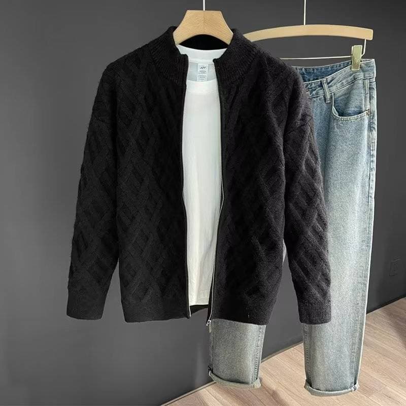 Men's Clothing New Autumn/Winter Men's Cardigan Sweater — Knitted Outerwear Jacket With Zipper And Stand Collar (Warm)