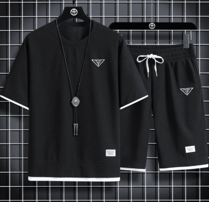Vêtements pour hommes 2024 Nouvelle mode Triangle Label Waffle Fabric Casual Sports Suit