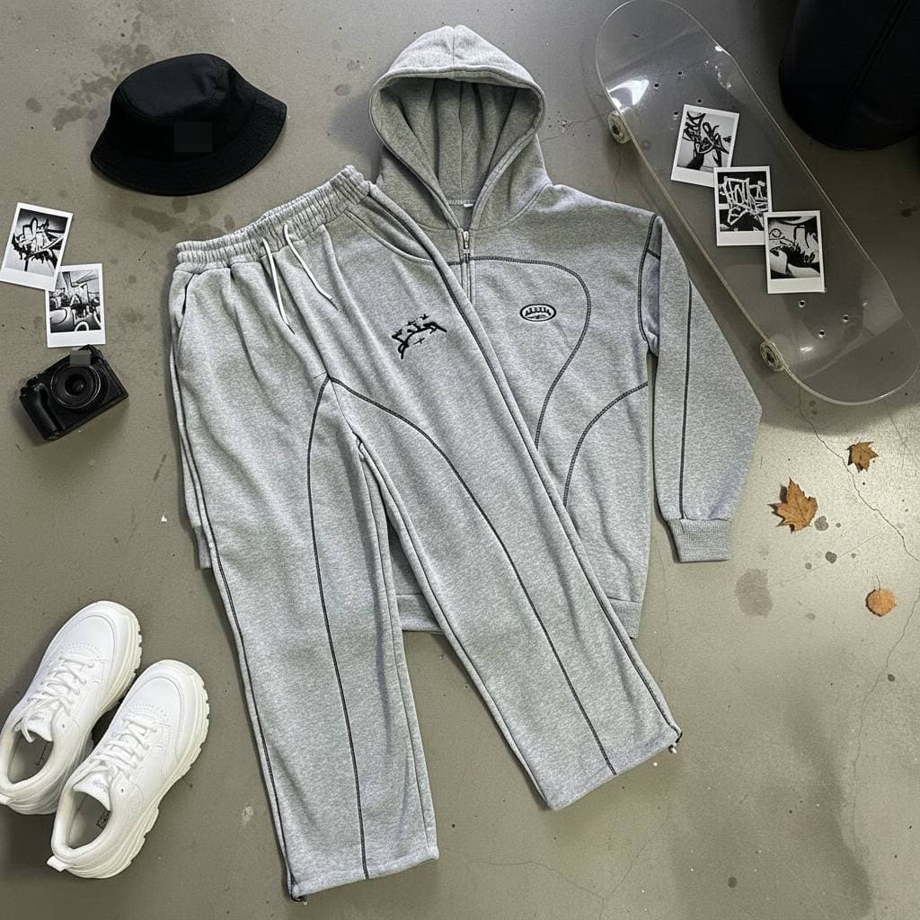 Men's Hip Hop Hooded Tracksuit Black Zip Up Sweatshirt Trendy Brand New Style Clothing In Stock 2025