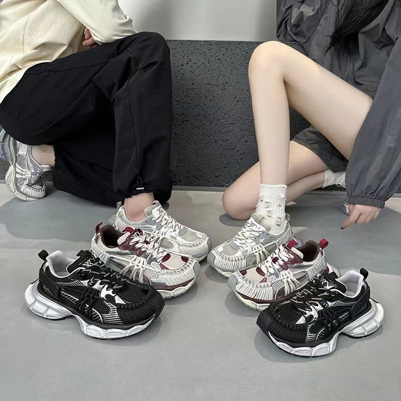 Women's Chunky Sneakers Lace Up Platform Fashionable Sports Shoes Vintage Inspired Distressed Autumn New Style Height Increasing