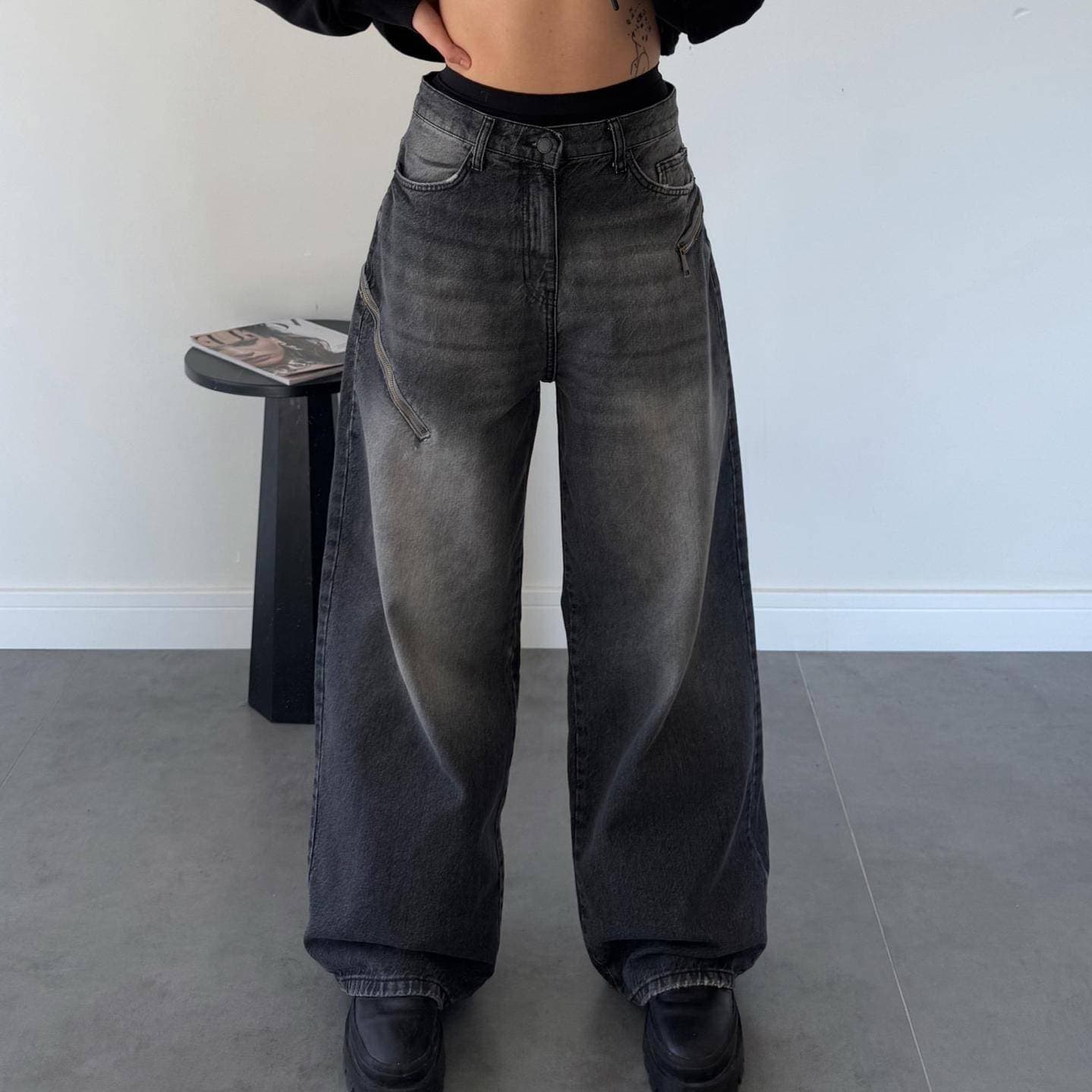 Women's Clothing Retro Street Style Loose Gradient Distressed Mopping Ladies Jeans