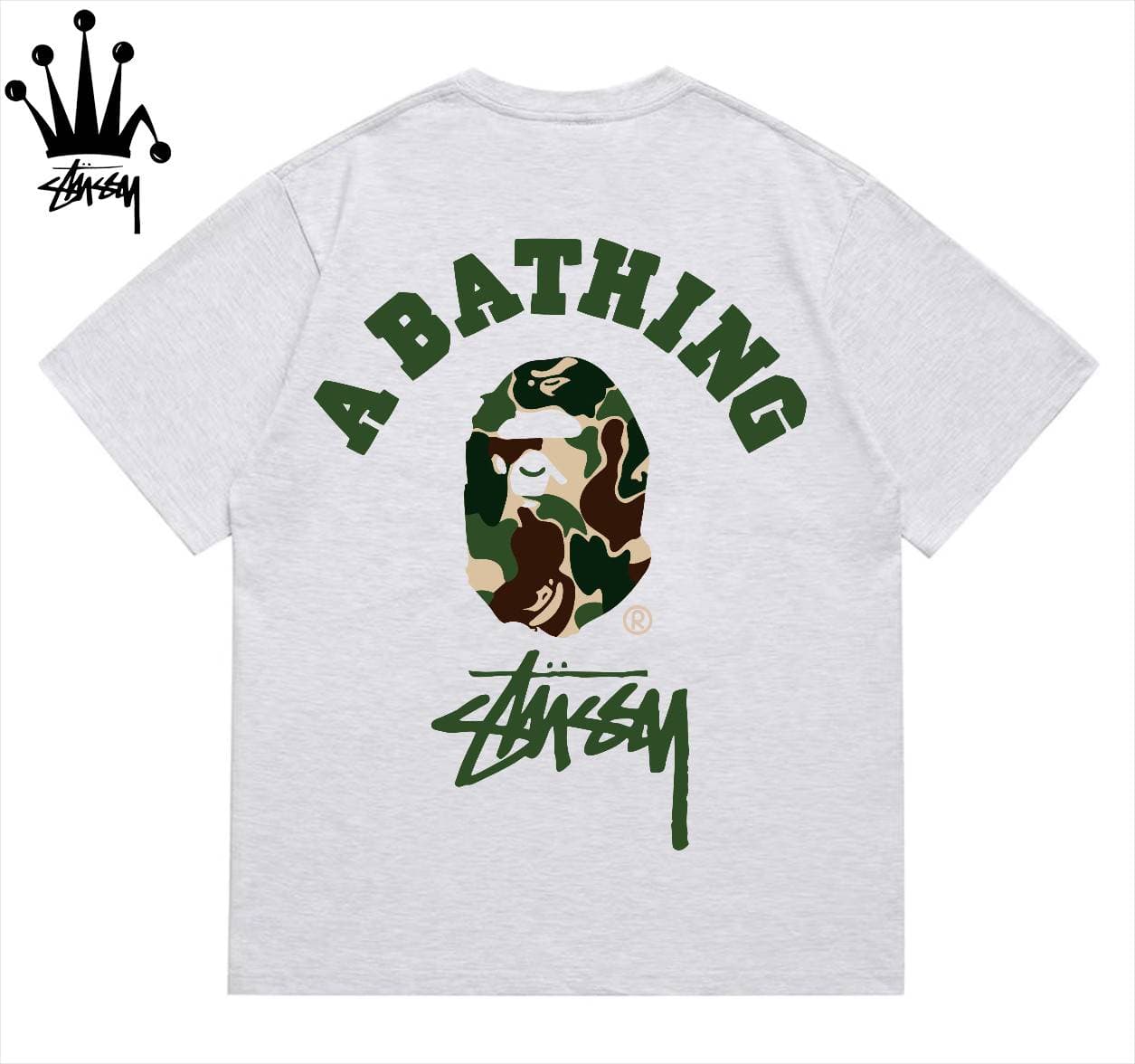 Stussy&Ape Co Branded Camo Logo Letter Camo Ape Pattern Printed Cotton Short Sleeved T-shirt For Men And Women
